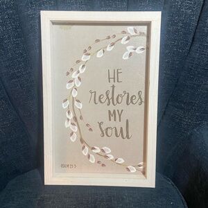 He restores my soul white wooden wall hanging